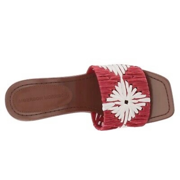Sigerson Morrison Marnin Red White Brown Leather Heeled Slide Sandals Mules  8 - Picture 3 of 10